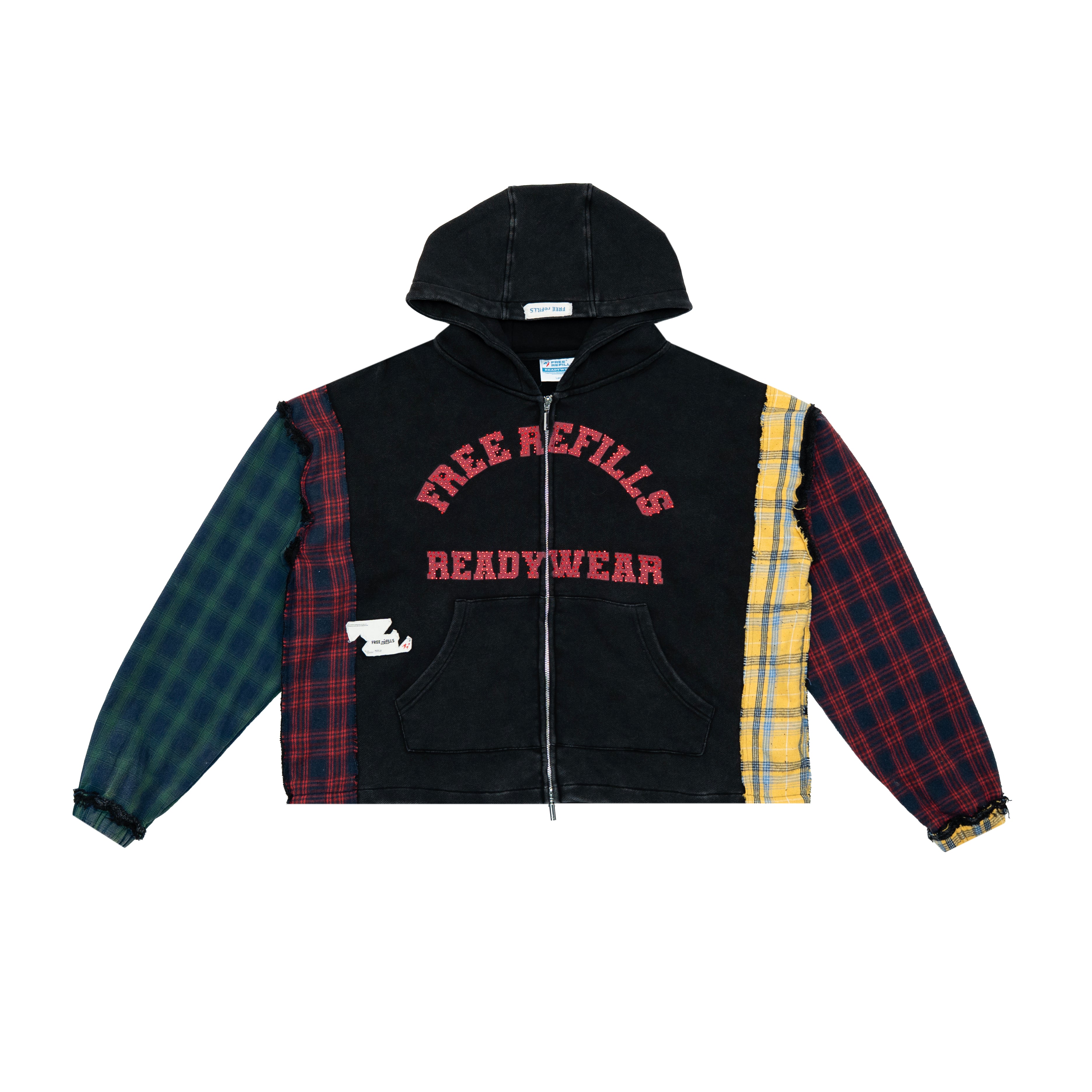 Multi Flannel Zip-Up Hoodie - Black