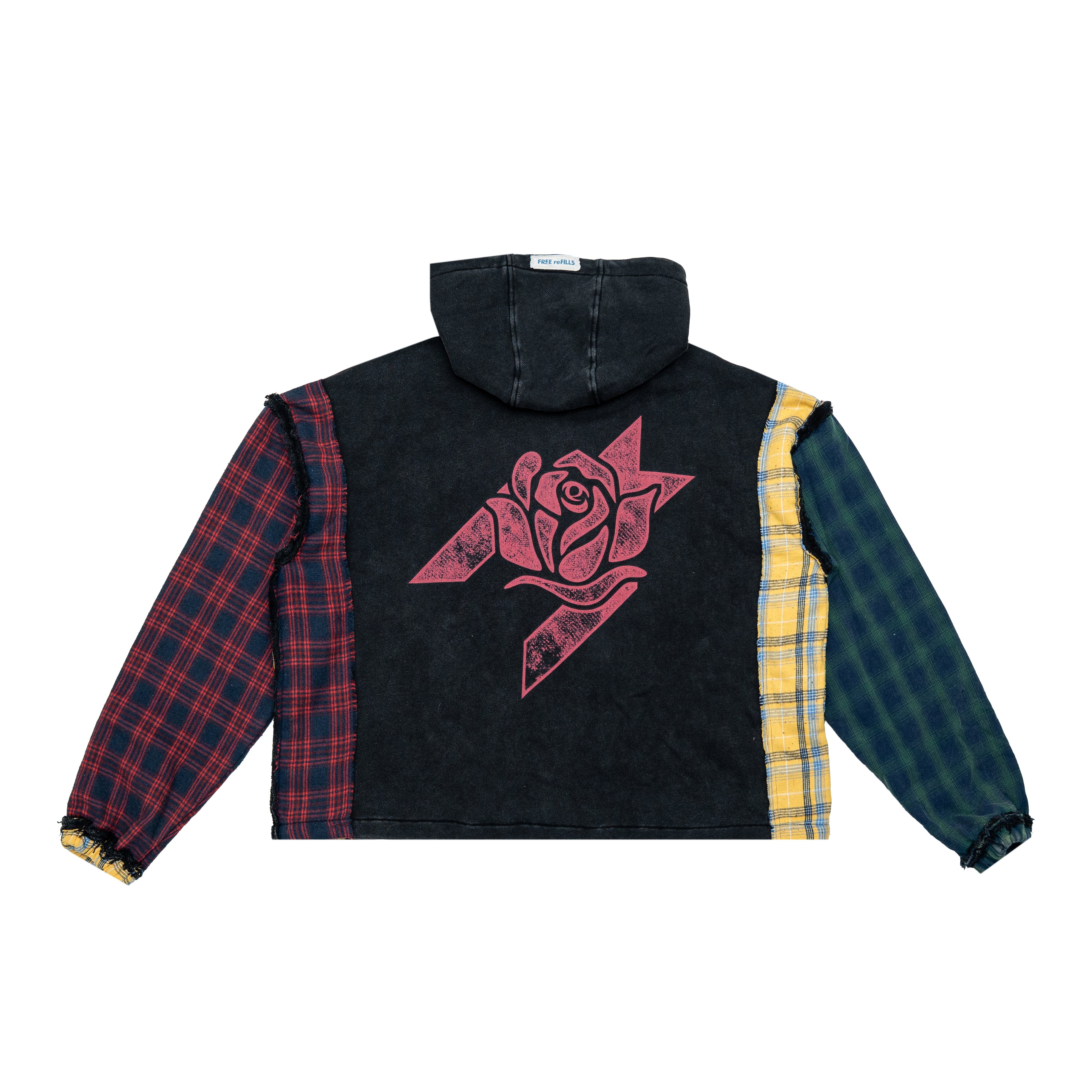 Multi Flannel Zip-Up Hoodie - Black