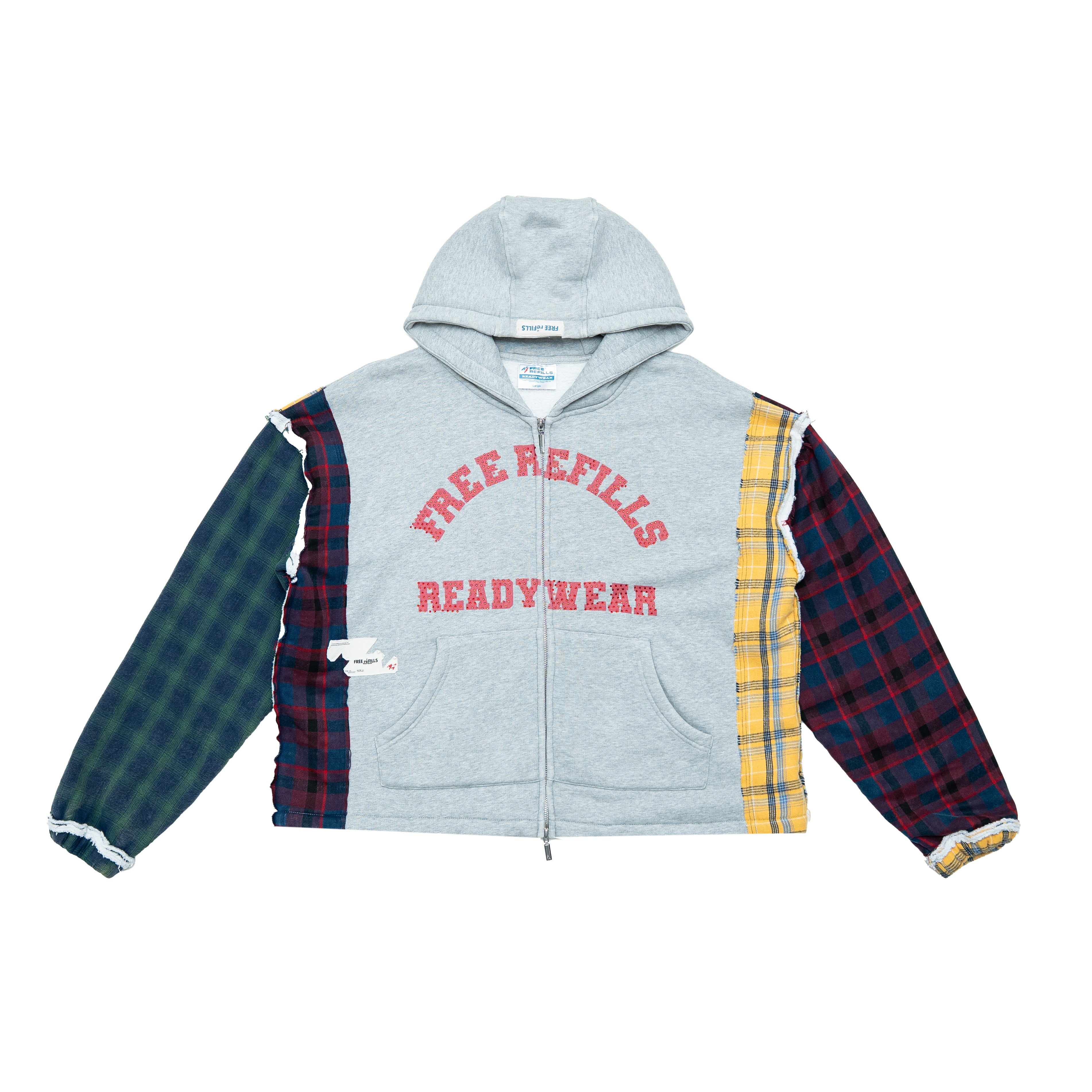 Multi Flannel Zip-Up Hoodie - Grey