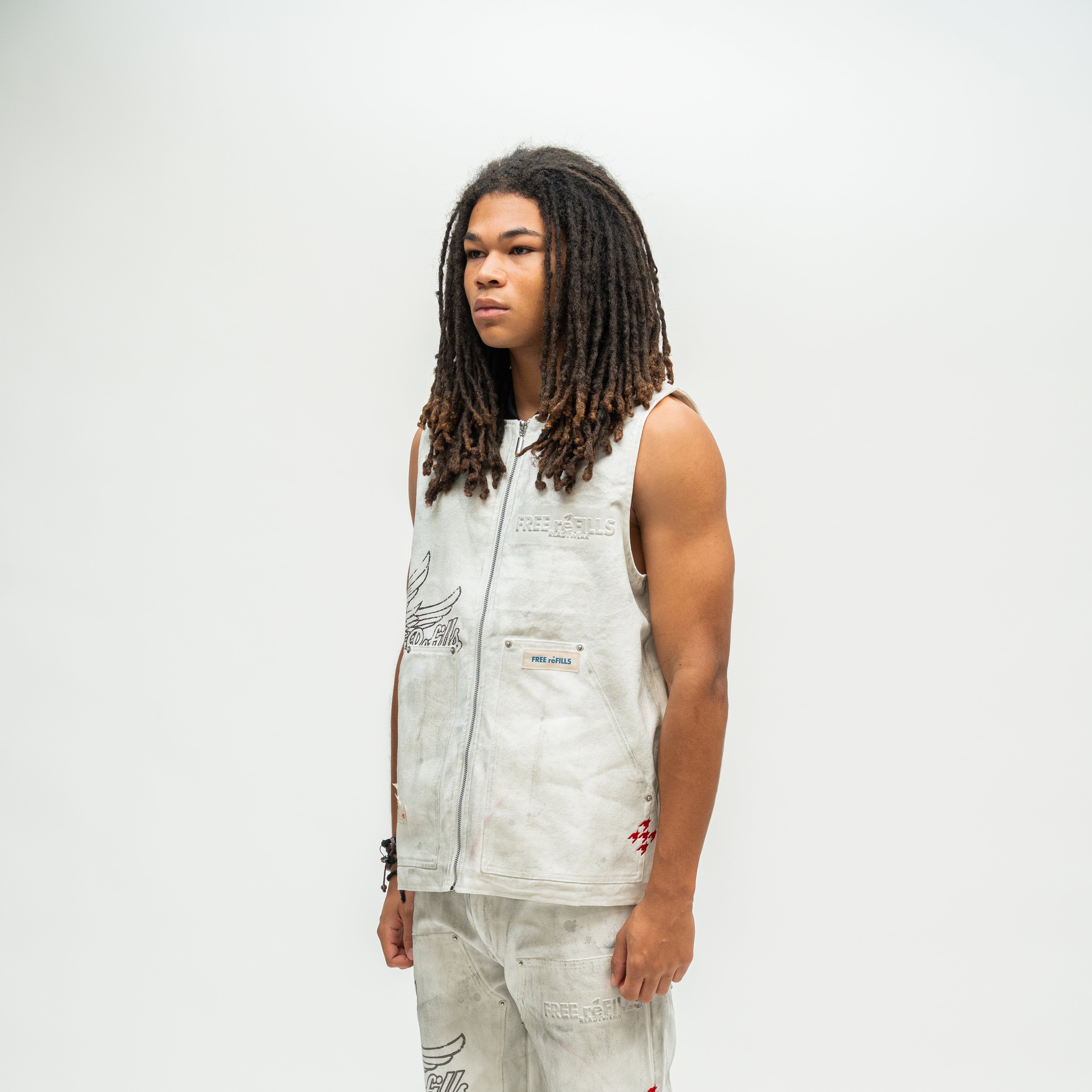Service Grunge Vest Jacket - Cream