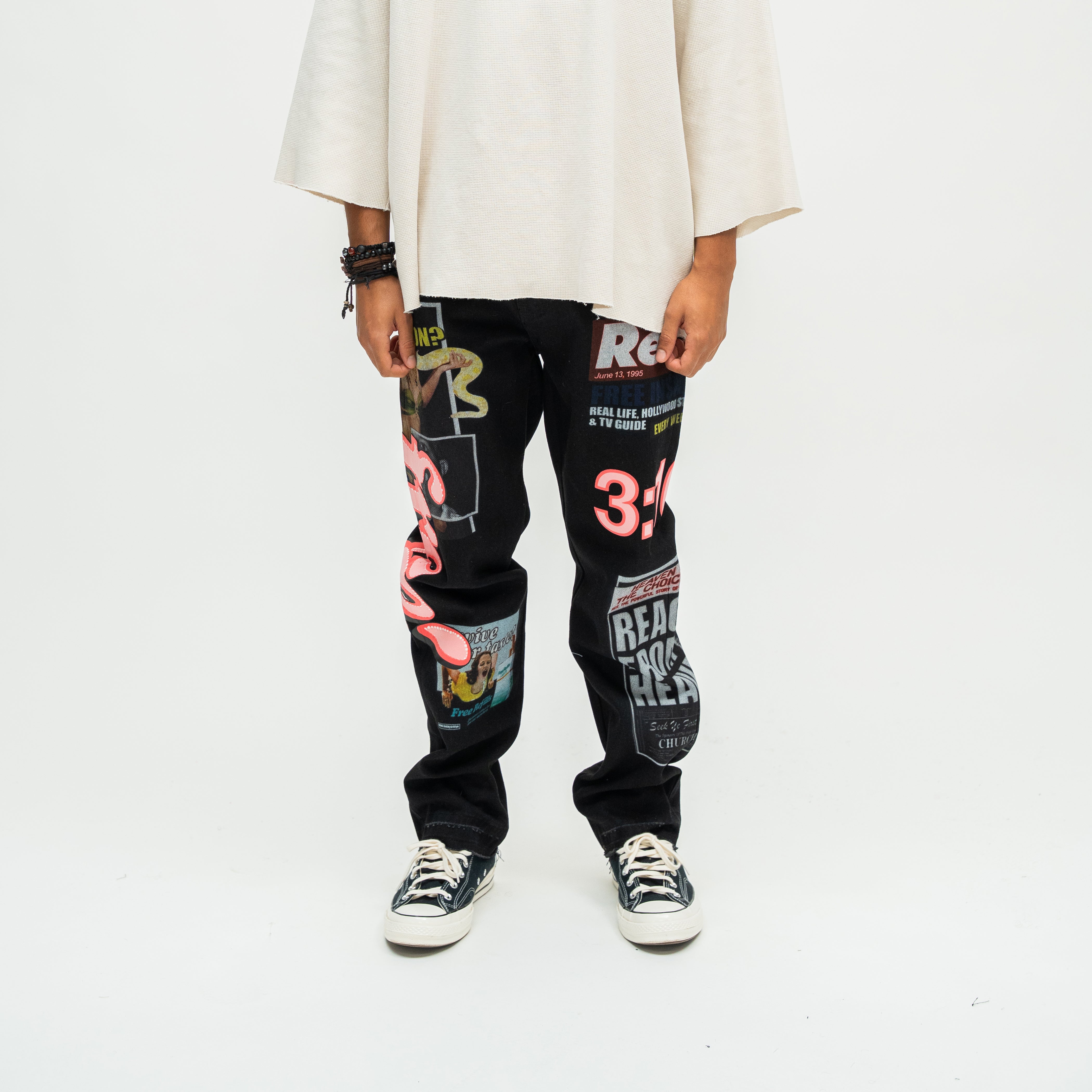 Tabloid Denim Pants - Black