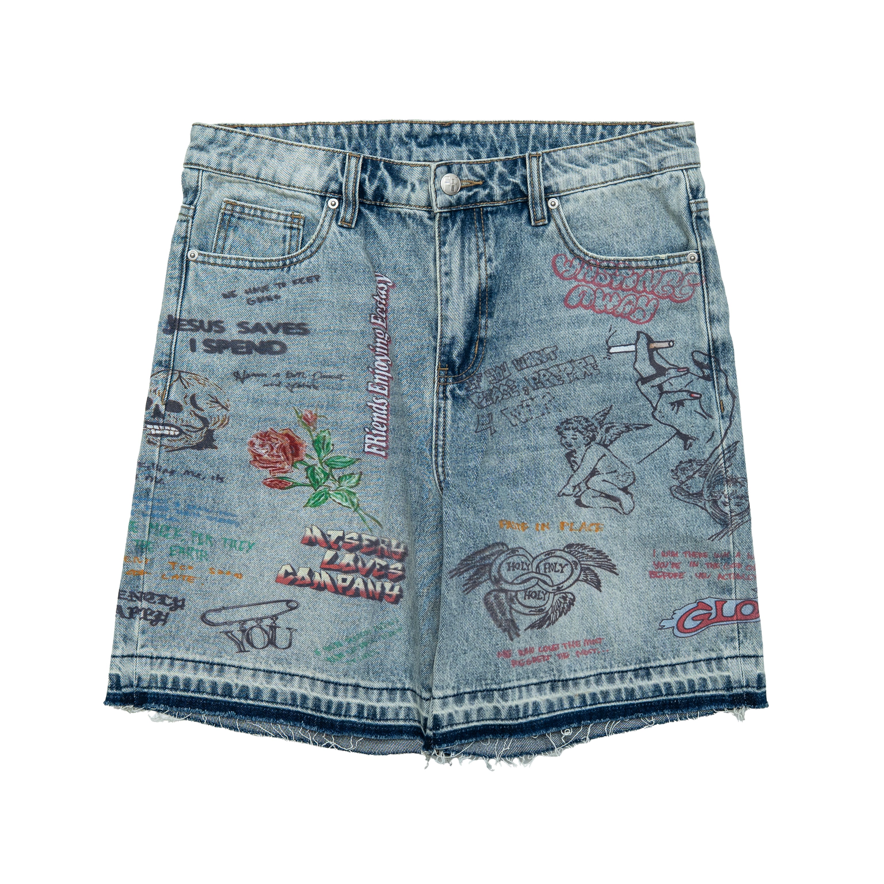 Graffiti Jorts - Blue Wash