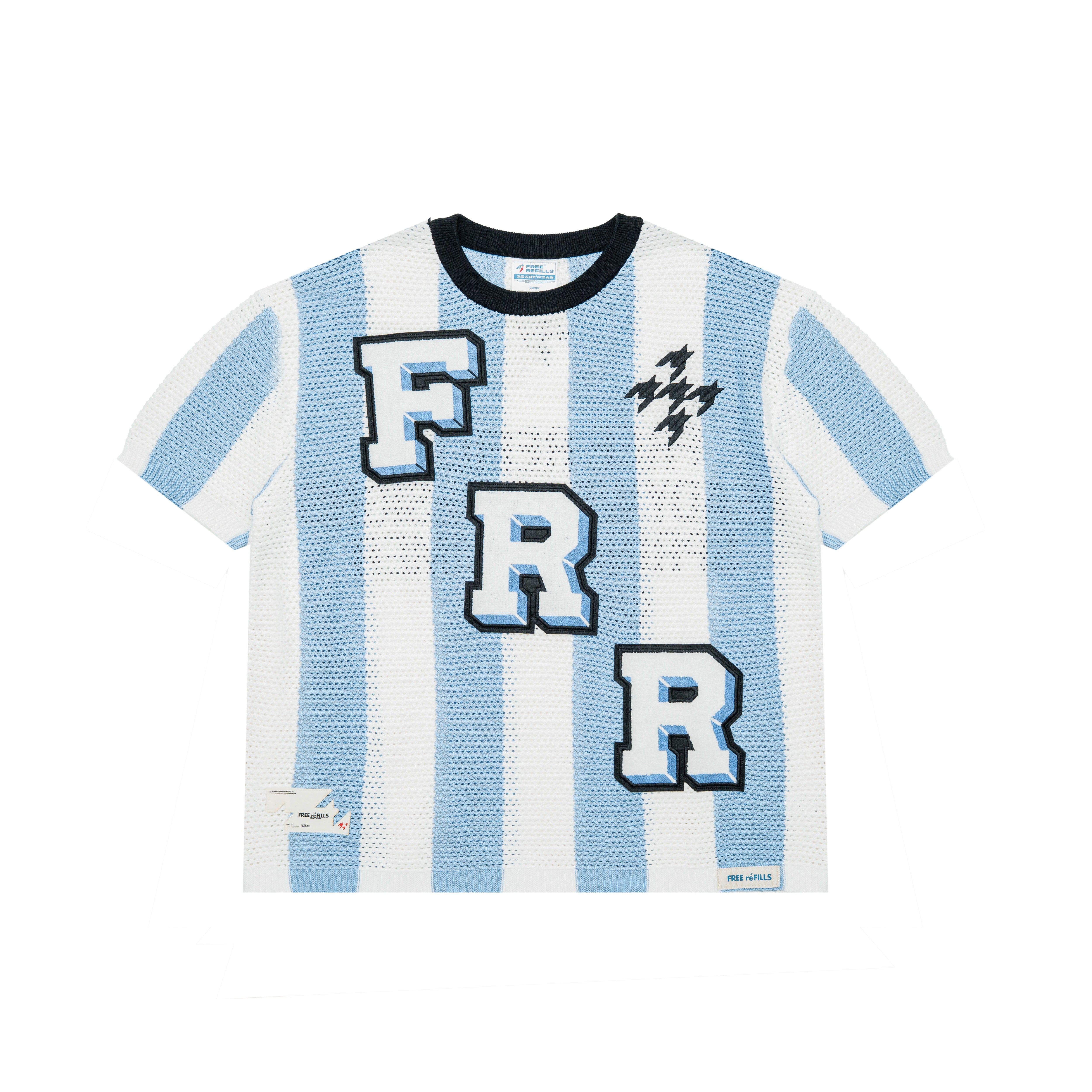 Striped Crochet Knit Jersey Shirt - Blue