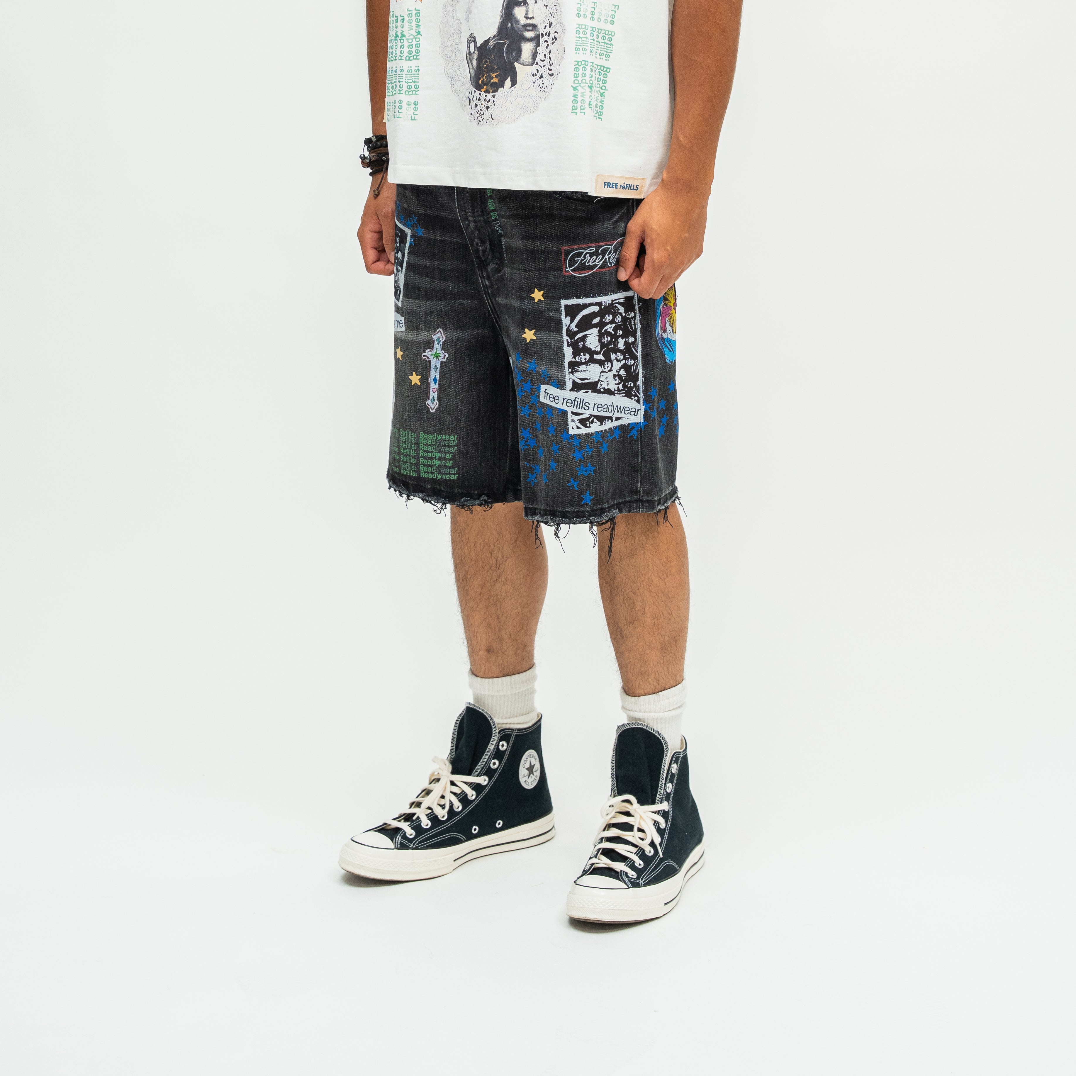 Collage Denim Jorts - Black