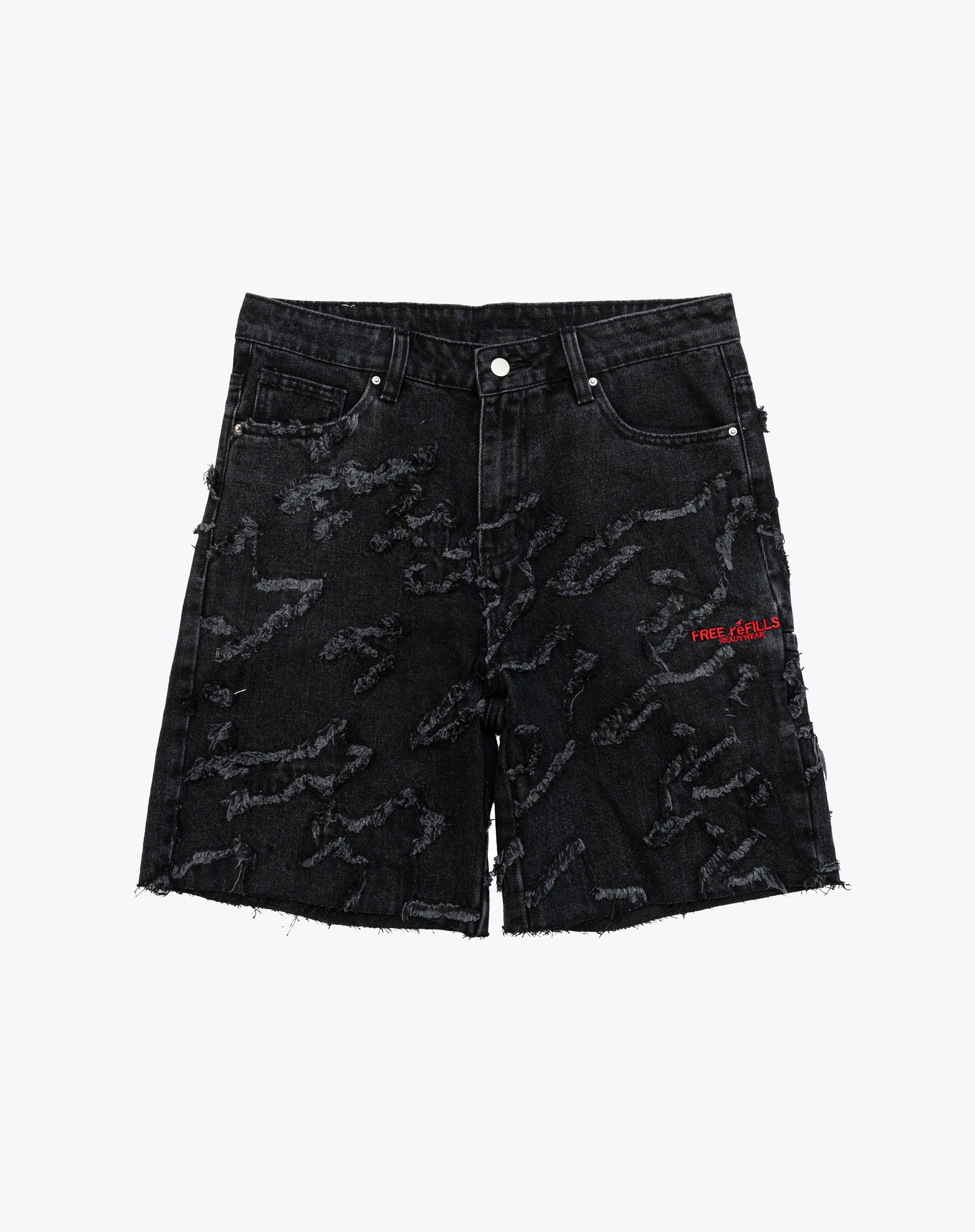 Checks Distressed Pattern Jorts - Black Denim