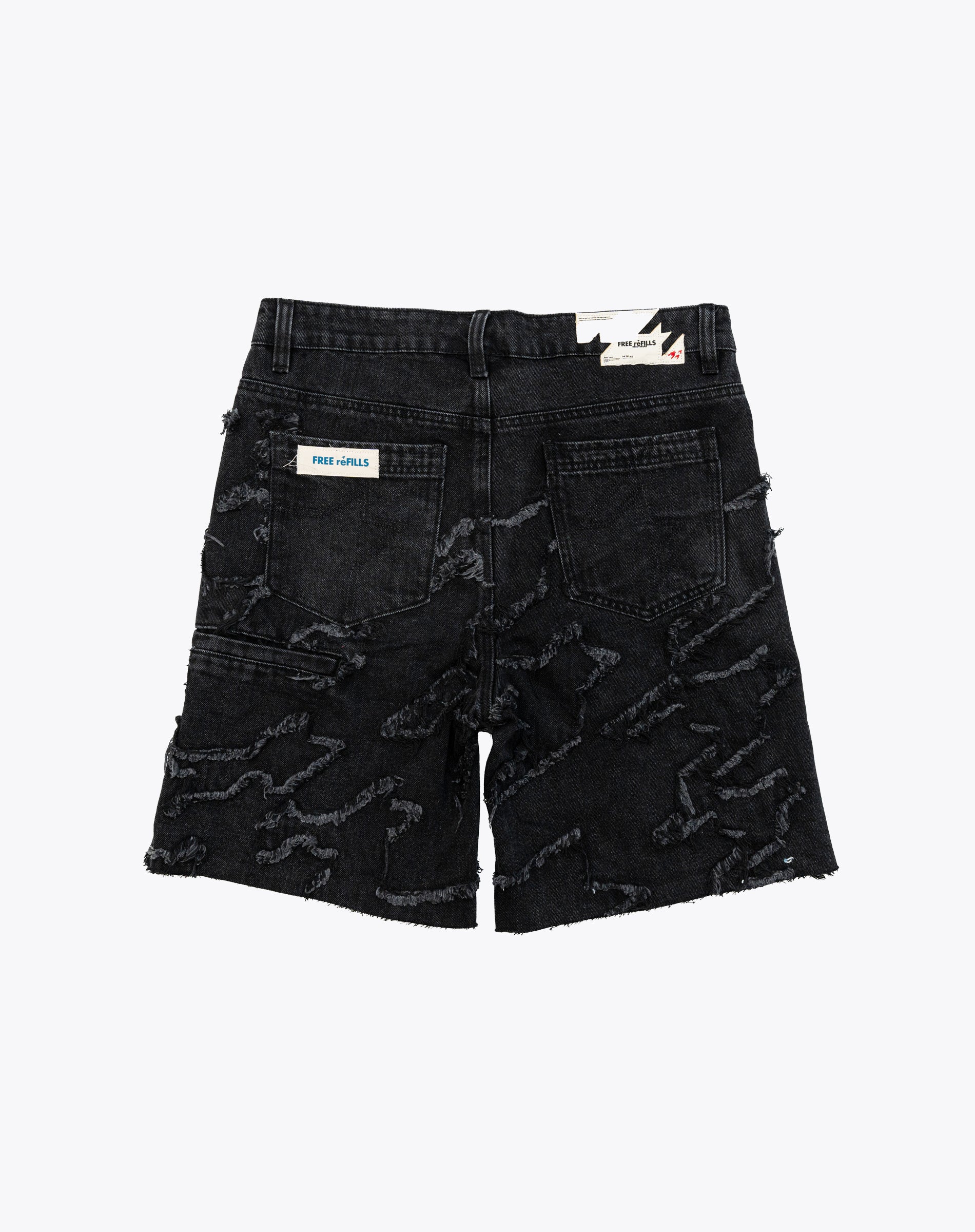 Checks Distressed Pattern Jorts - Black Denim