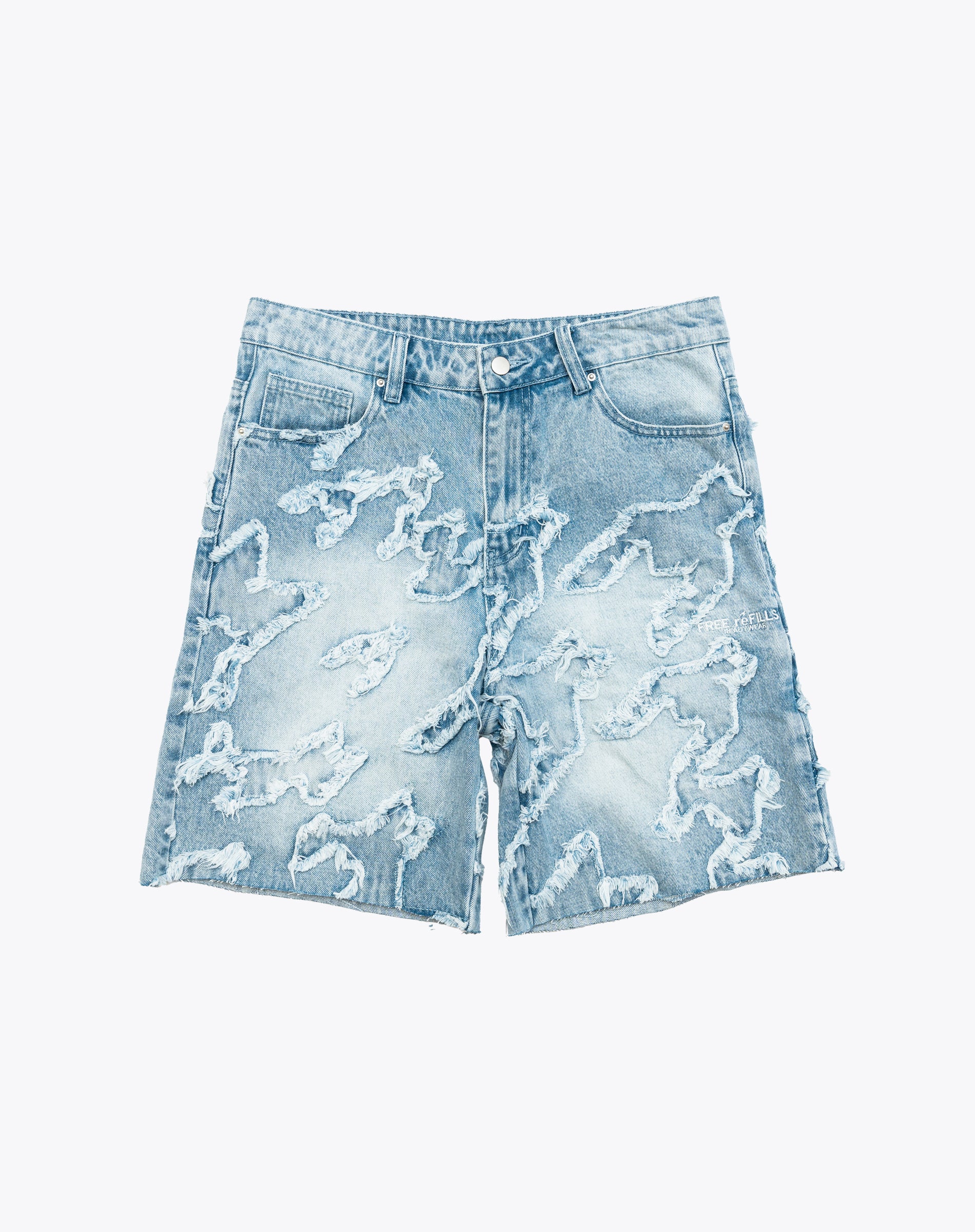 Checks Distressed Pattern Jorts - Light Blue Denim