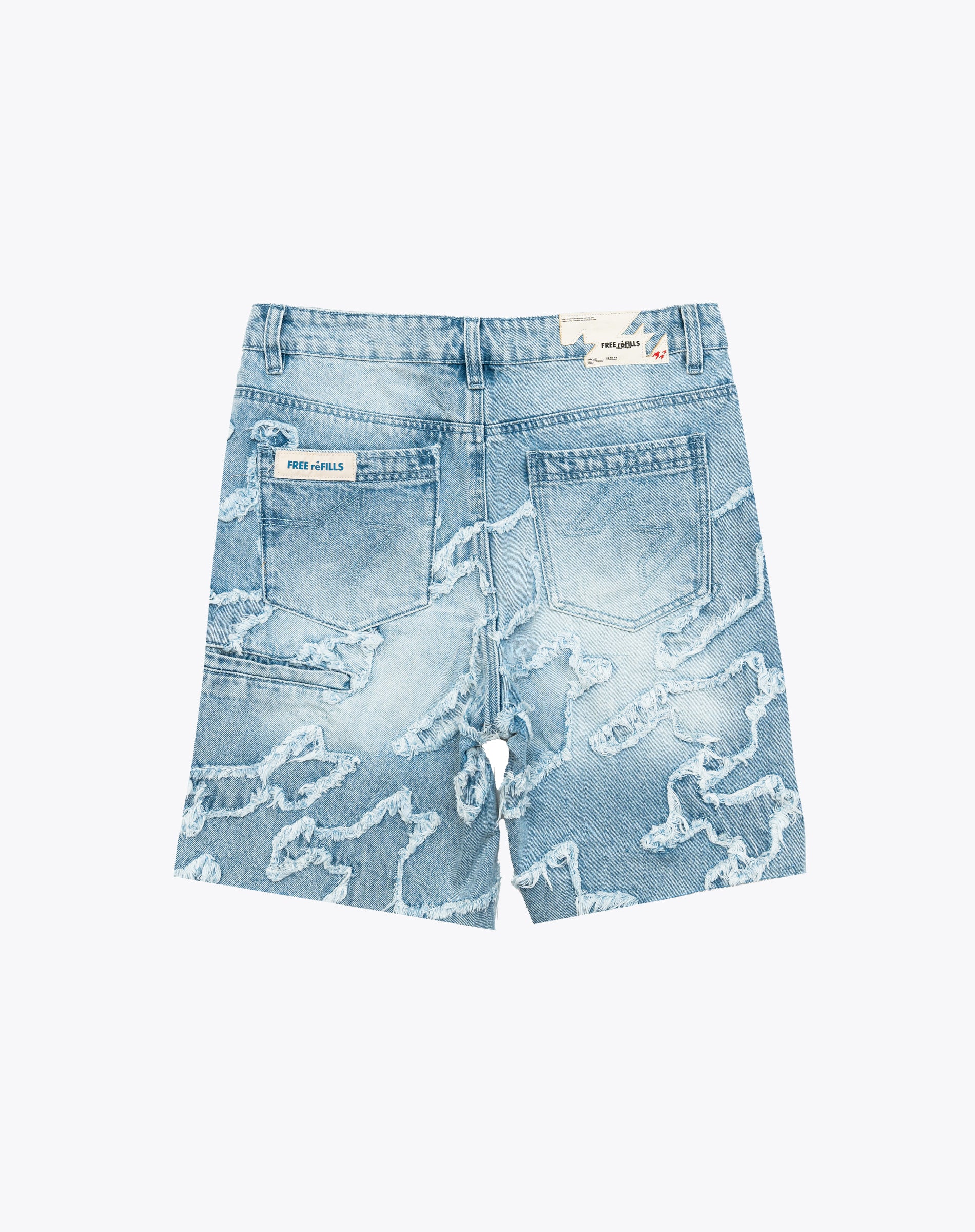 Checks Distressed Pattern Jorts - Light Blue Denim