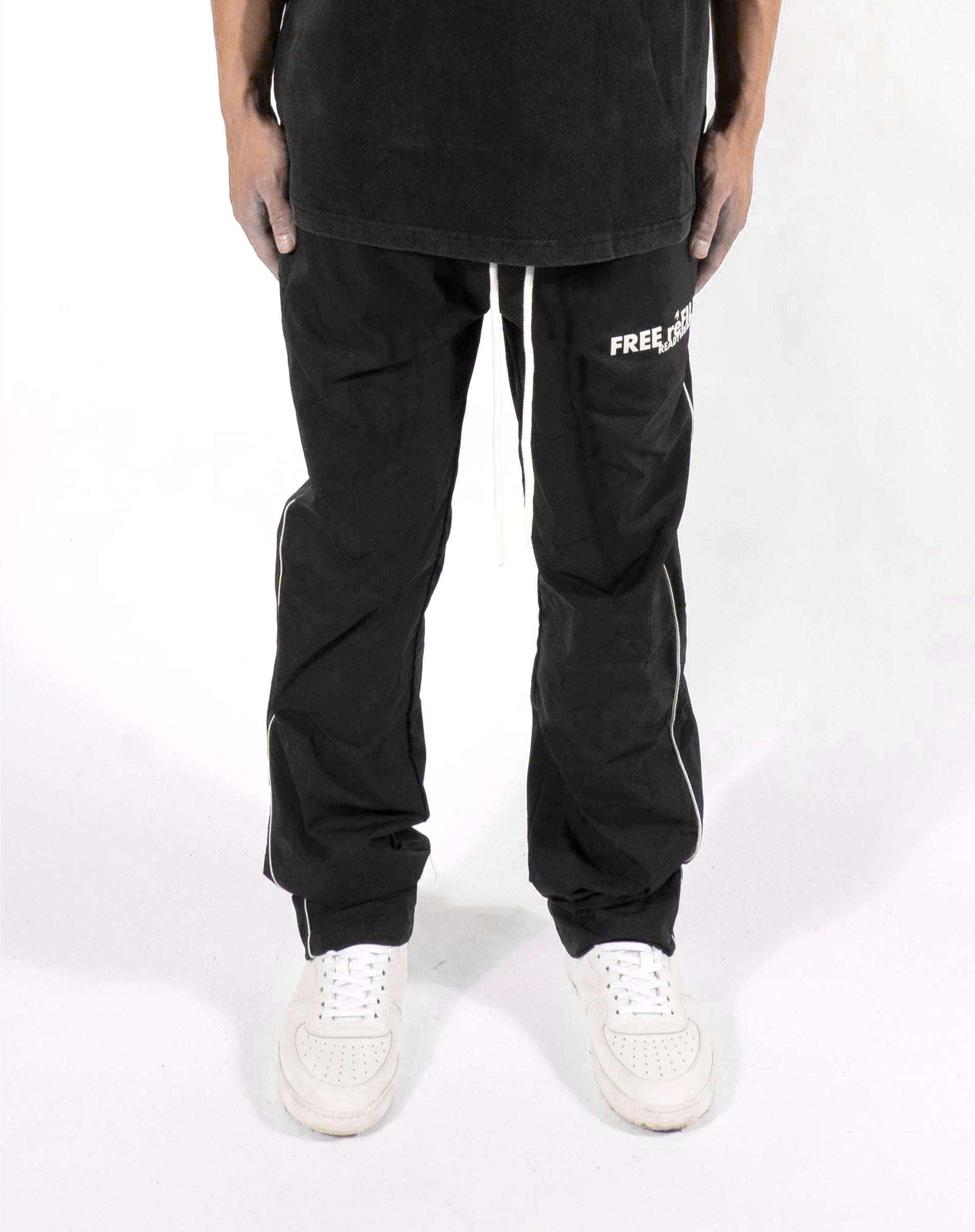 Nylon Stitched Sweatpants - Black