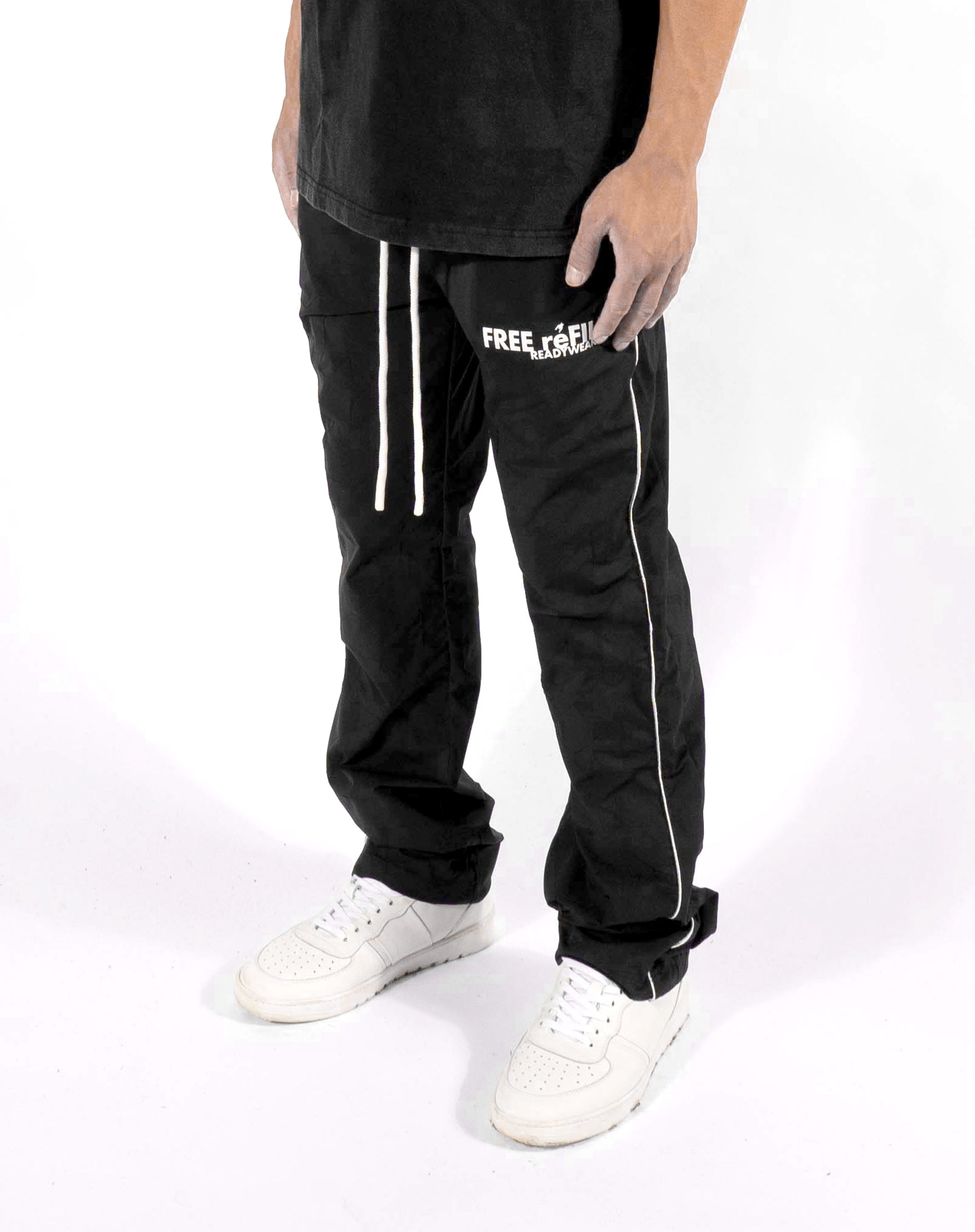 Nylon Stitched Sweatpants - Black