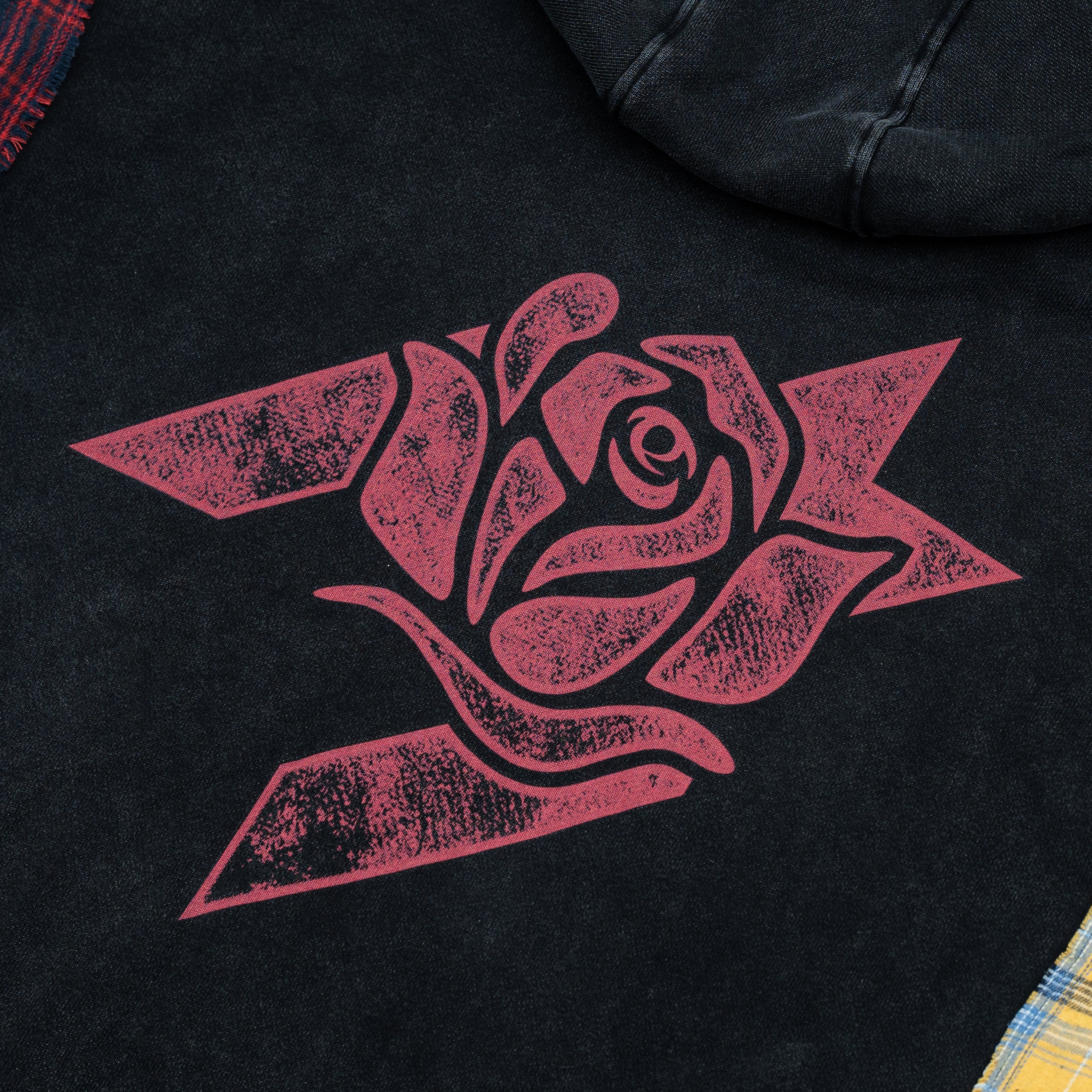 Multi Flannel Zip-Up Hoodie - Black