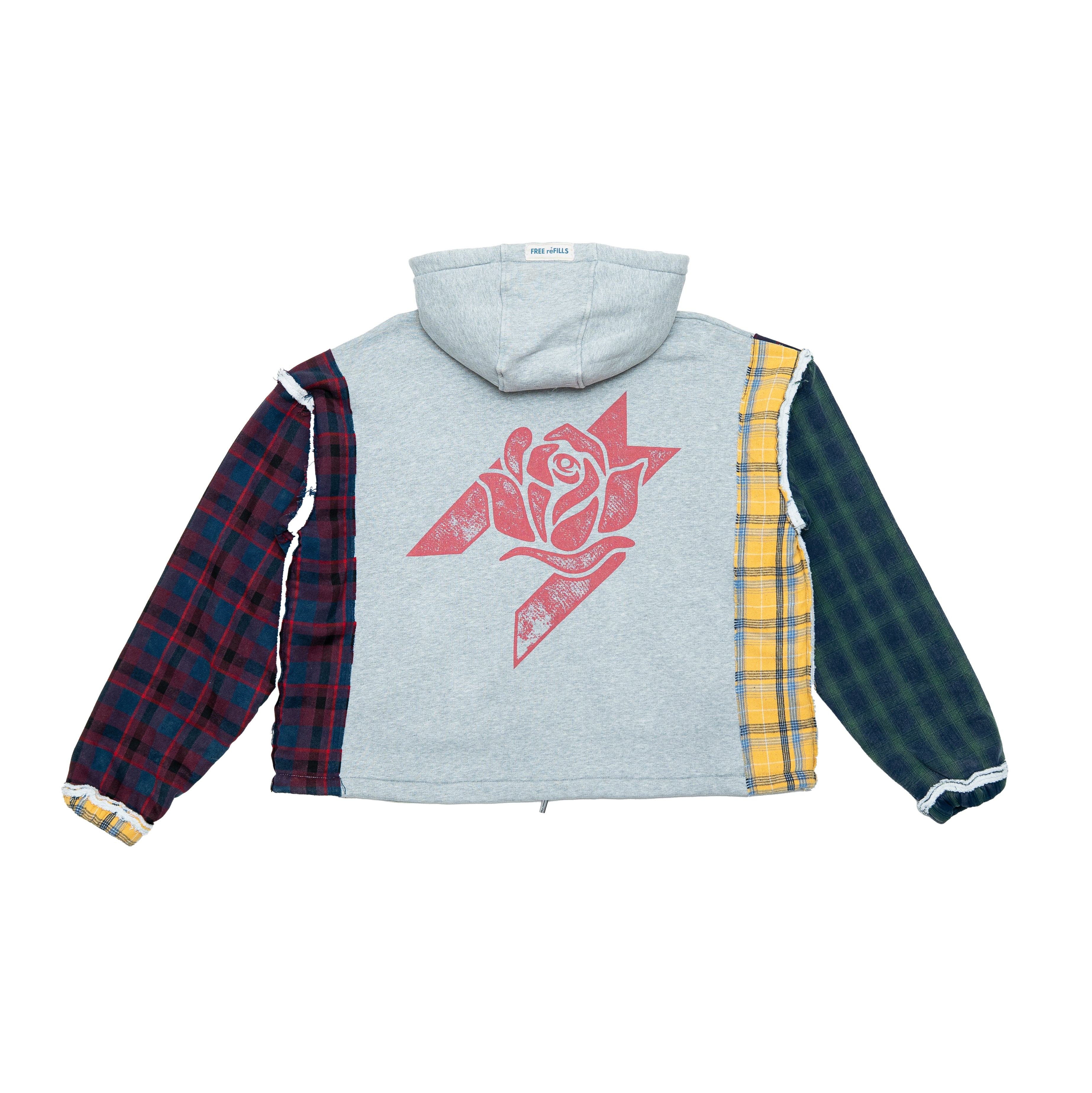 Multi Flannel Zip-Up Hoodie - Grey