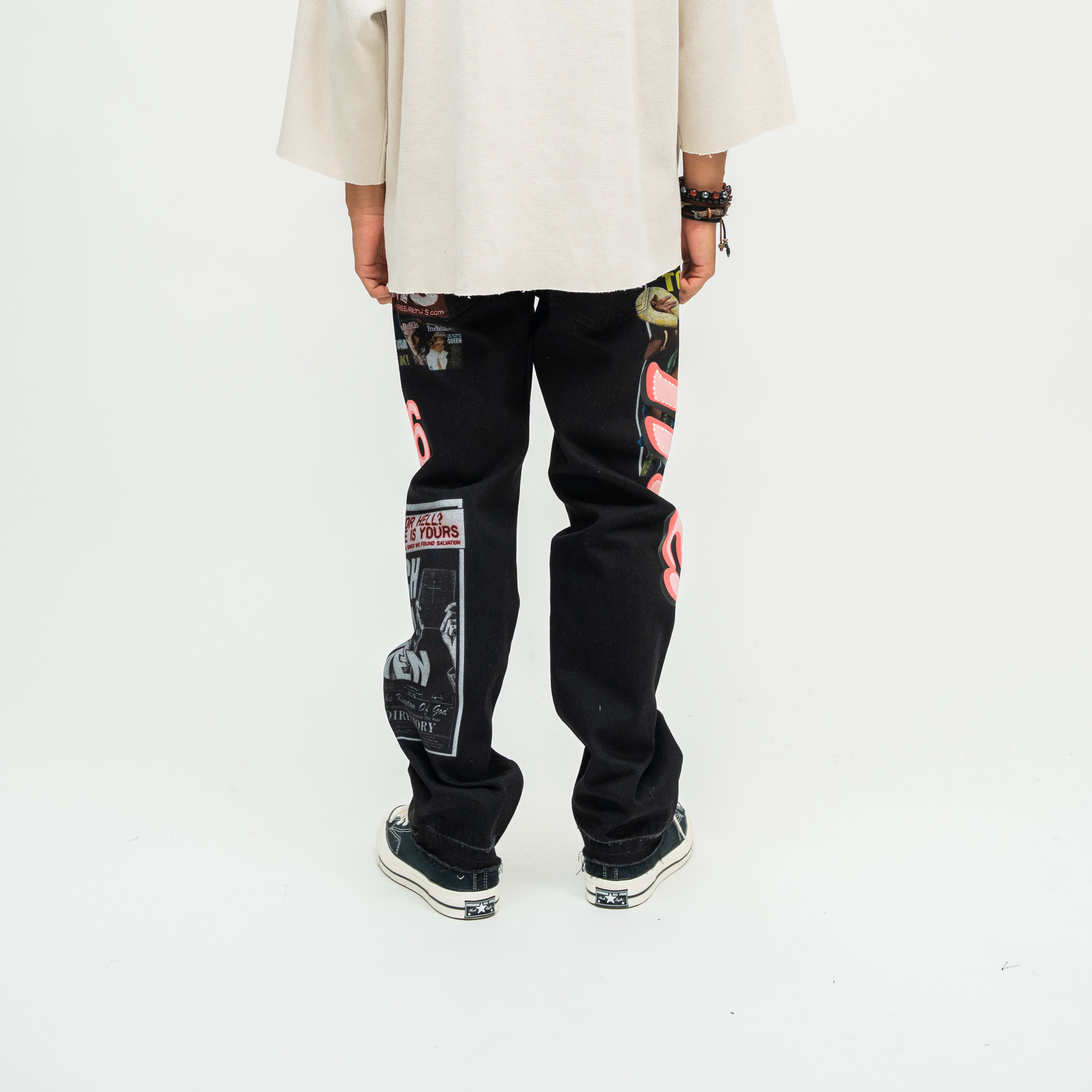 Tabloid Denim Pants - Black