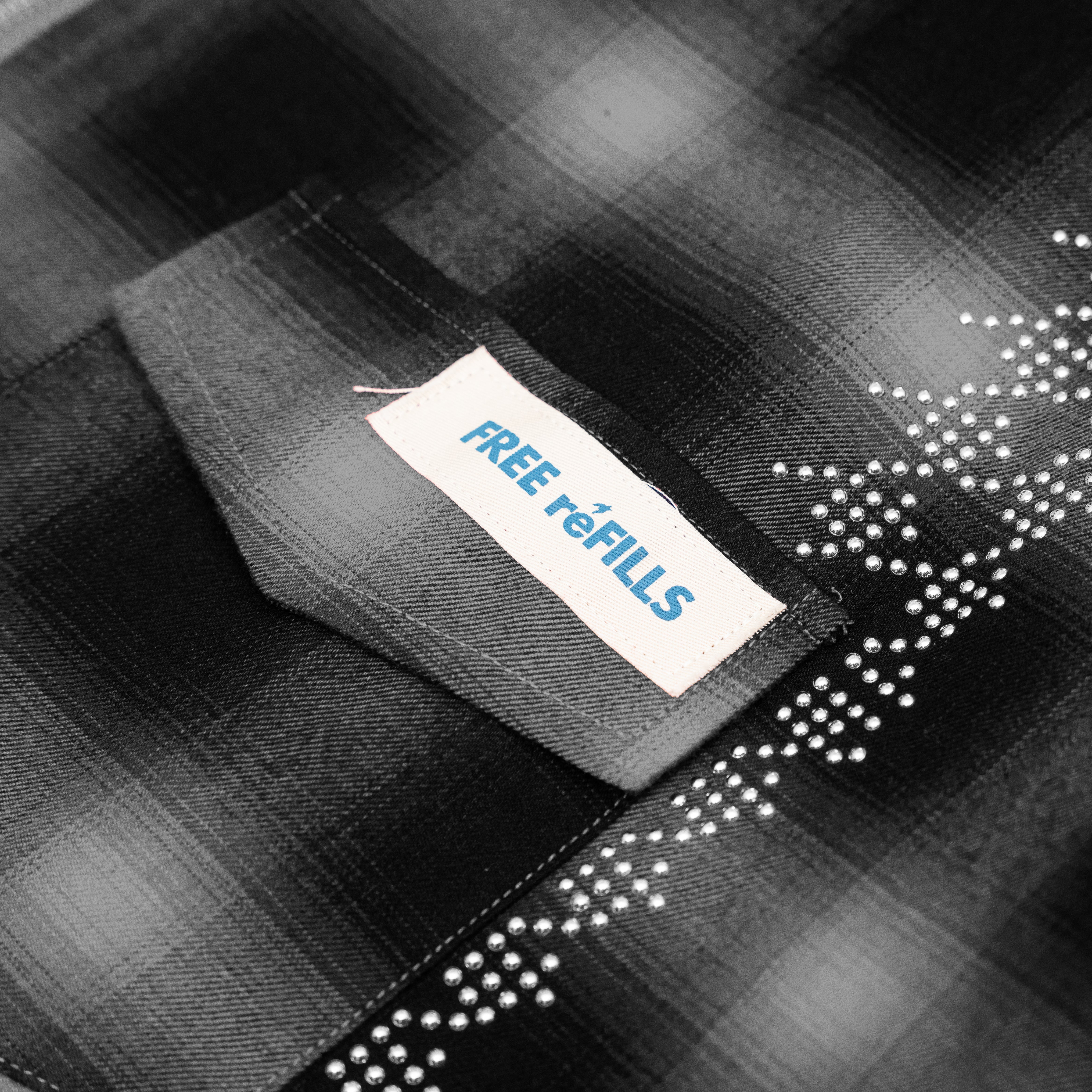 FR Studded Shadow Plaid Zip Shirt - Black
