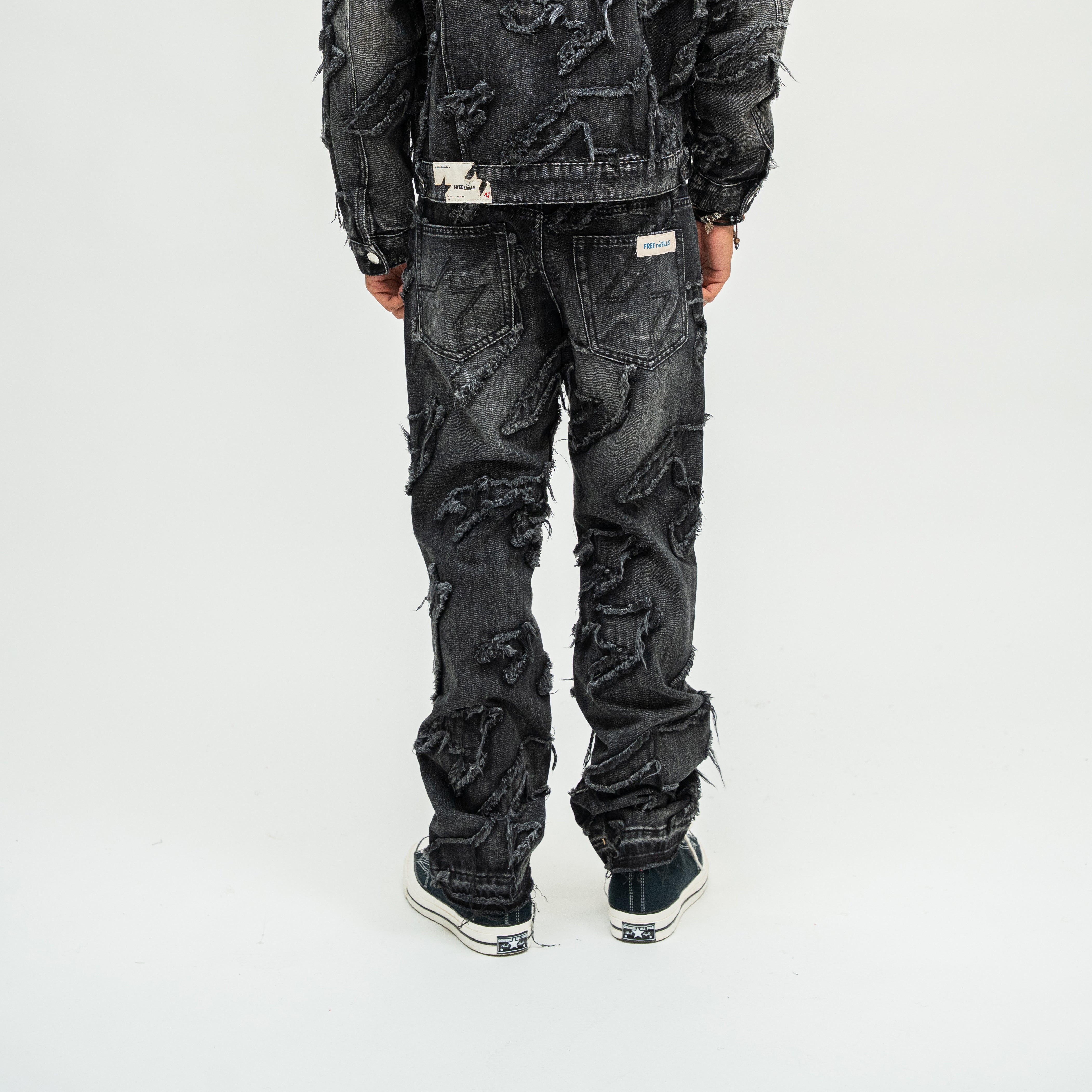 Checks Distressed Denim Pants - Black