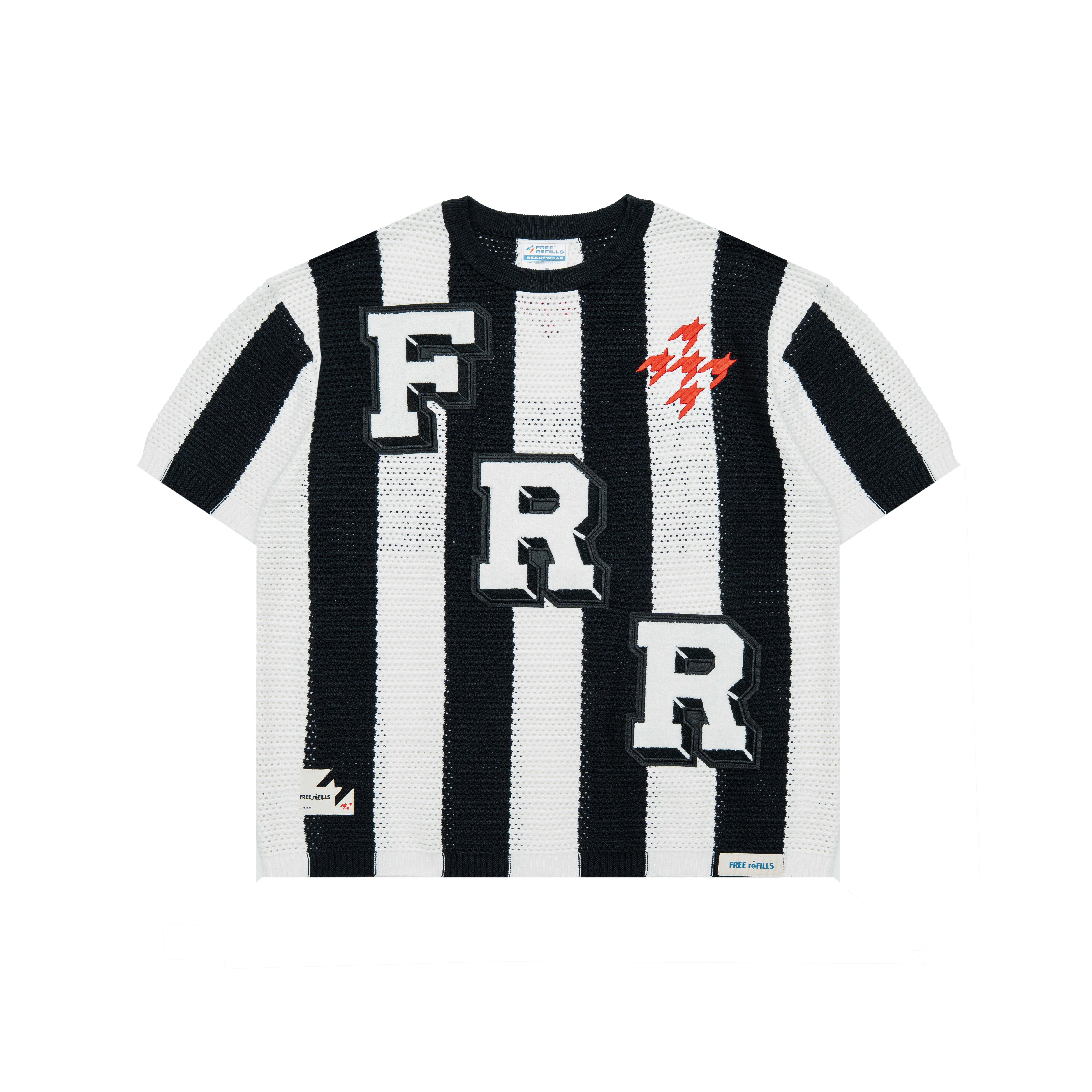 Striped Crochet Knit Jersey Shirt - Black