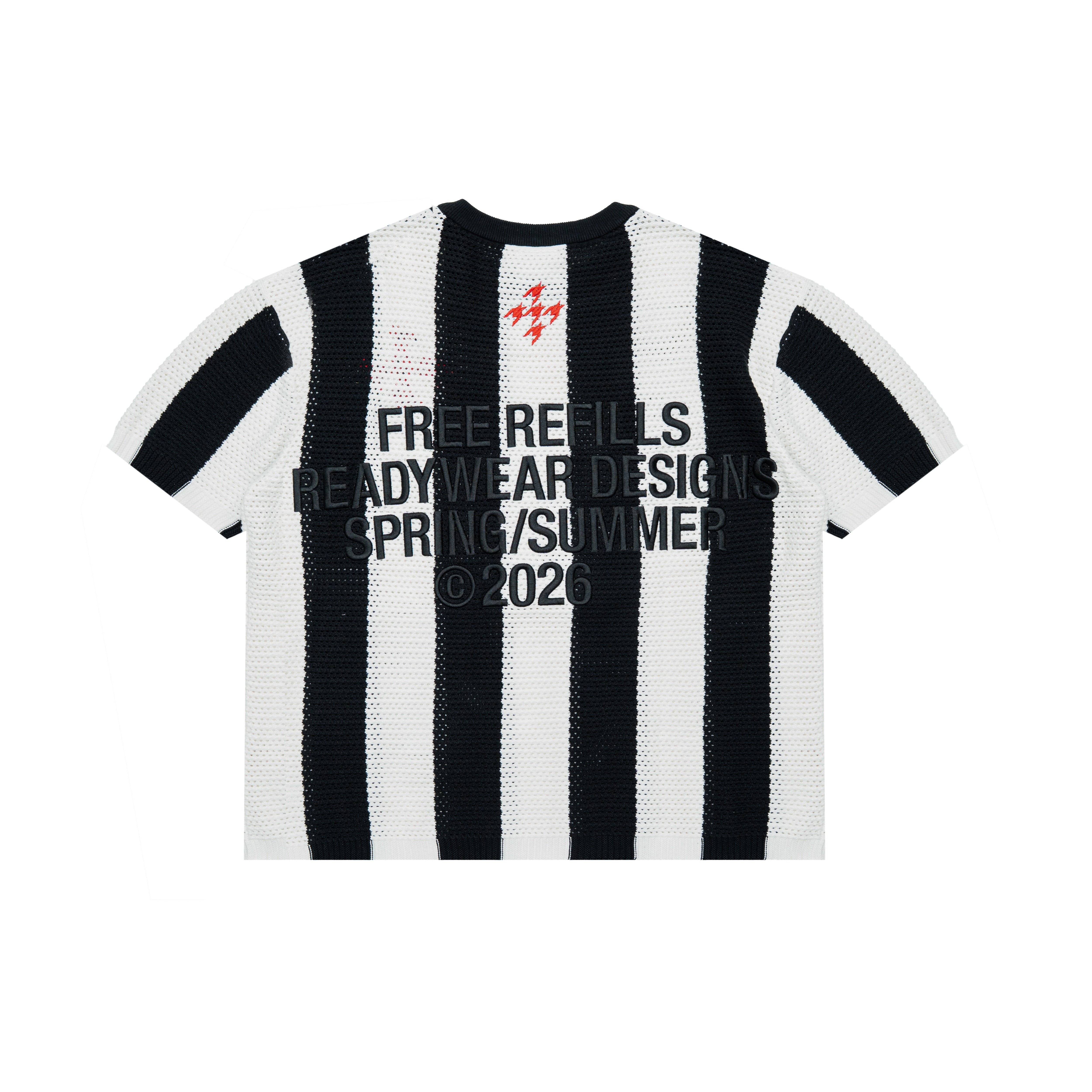 Striped Crochet Knit Jersey Shirt - Black