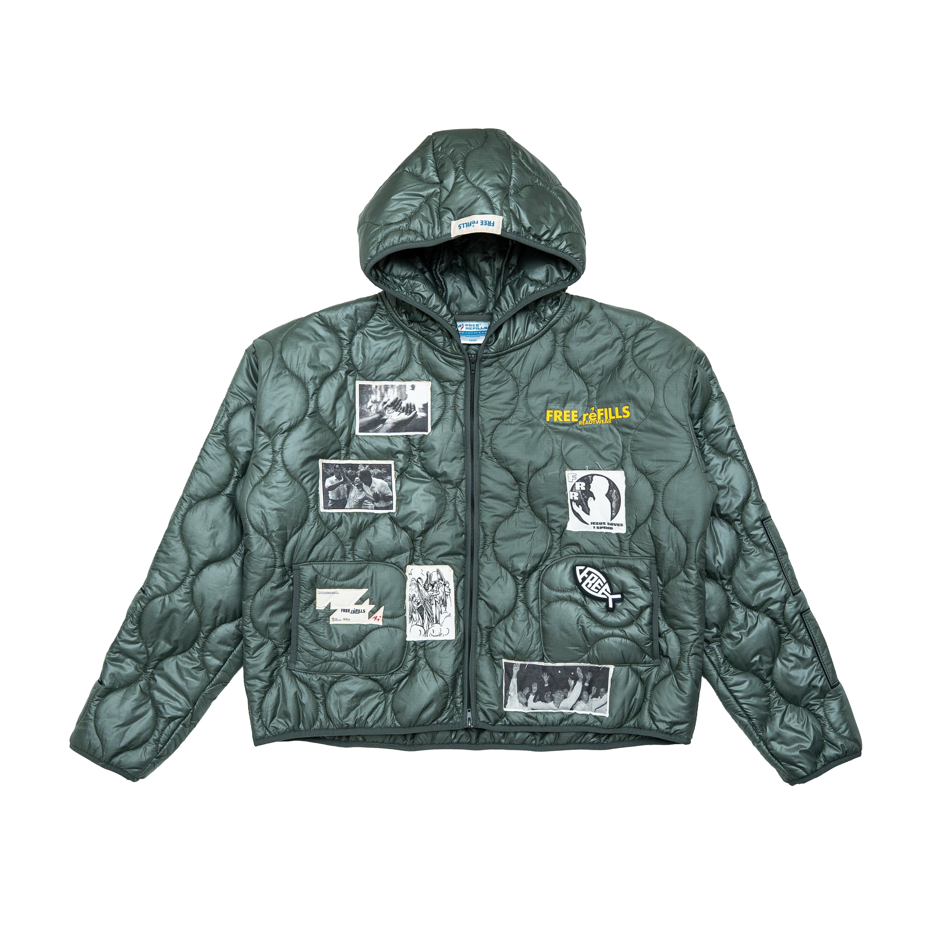 Nylon Quilted Zip-Up Jacket - Olive