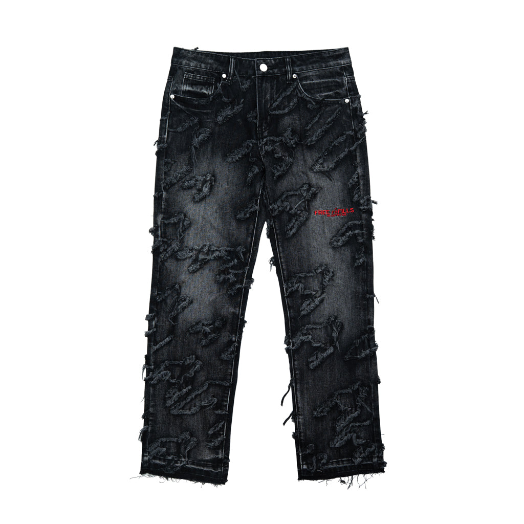 Checks Distressed Denim Pants - Black