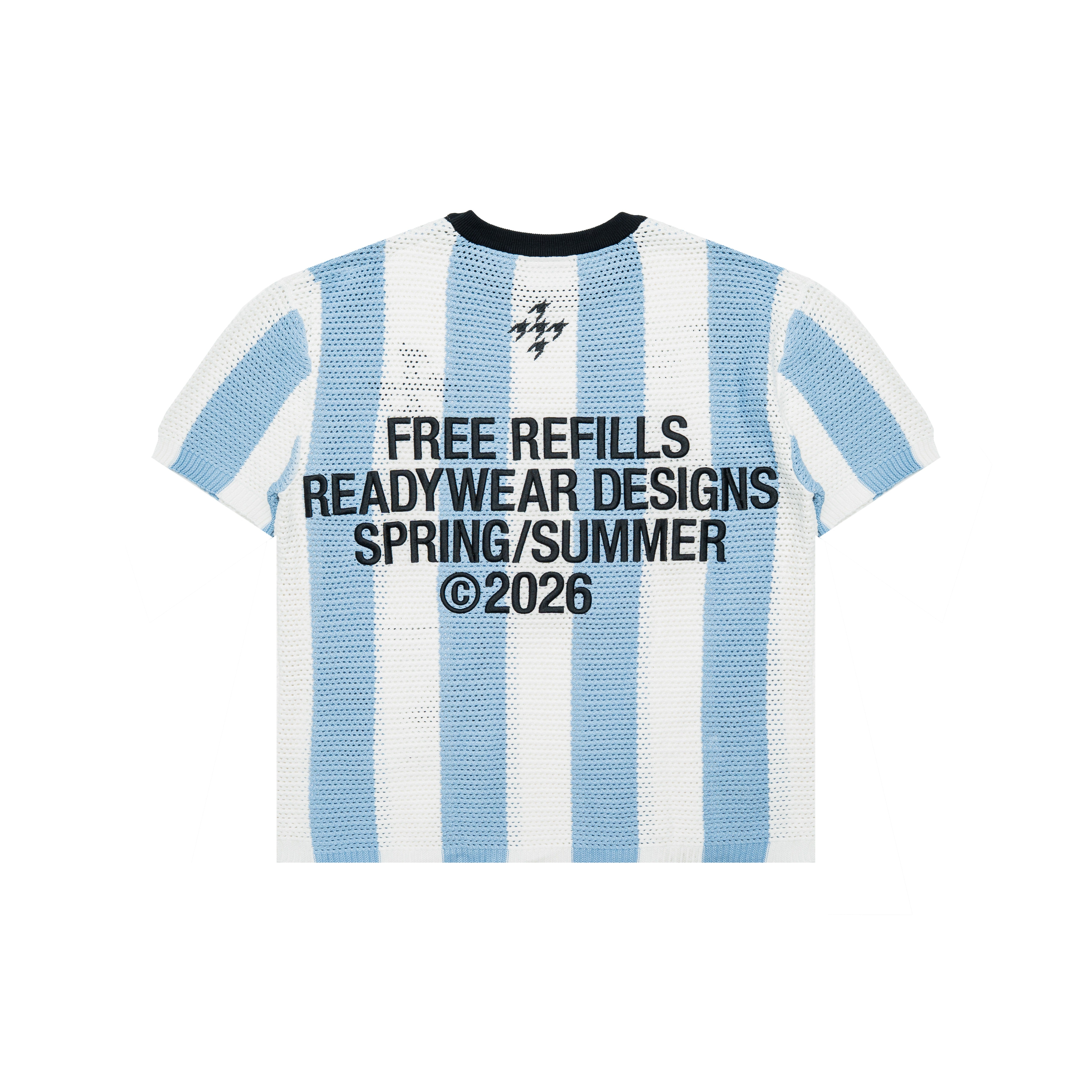 Striped Crochet Knit Jersey Shirt - Blue