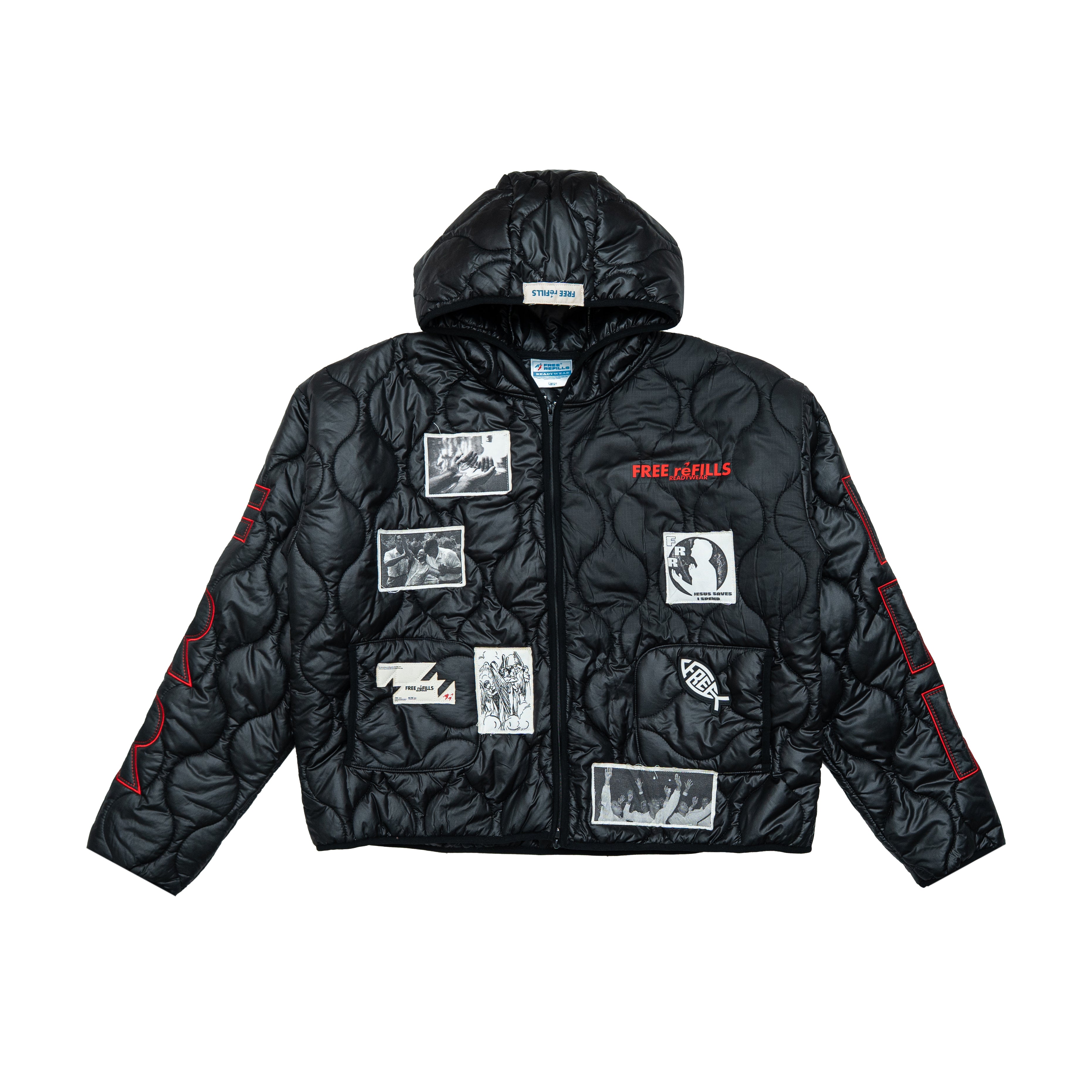 Nylon Quilted Zip-Up Jacket - Black