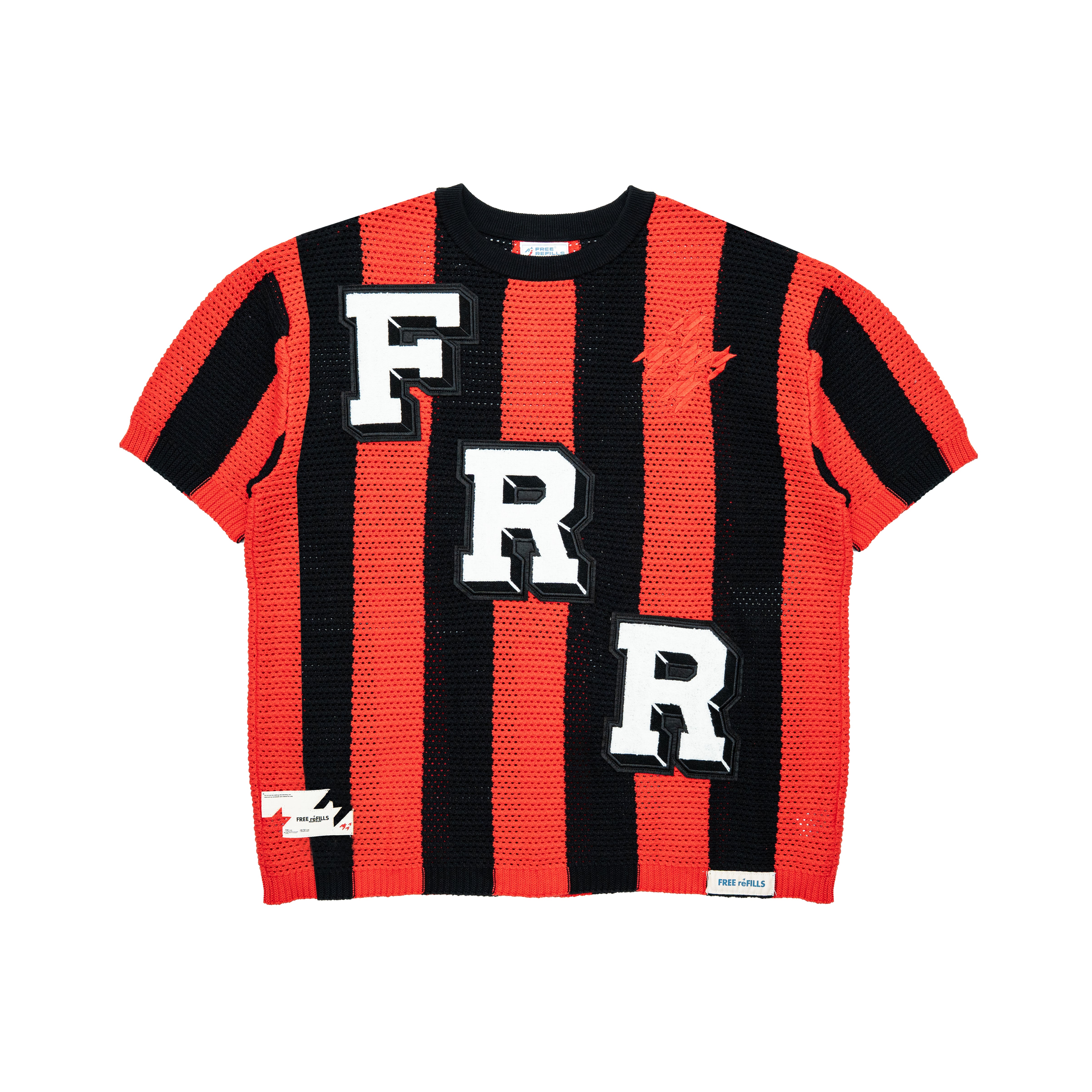 Striped Crochet Knit Jersey Shirt - Red