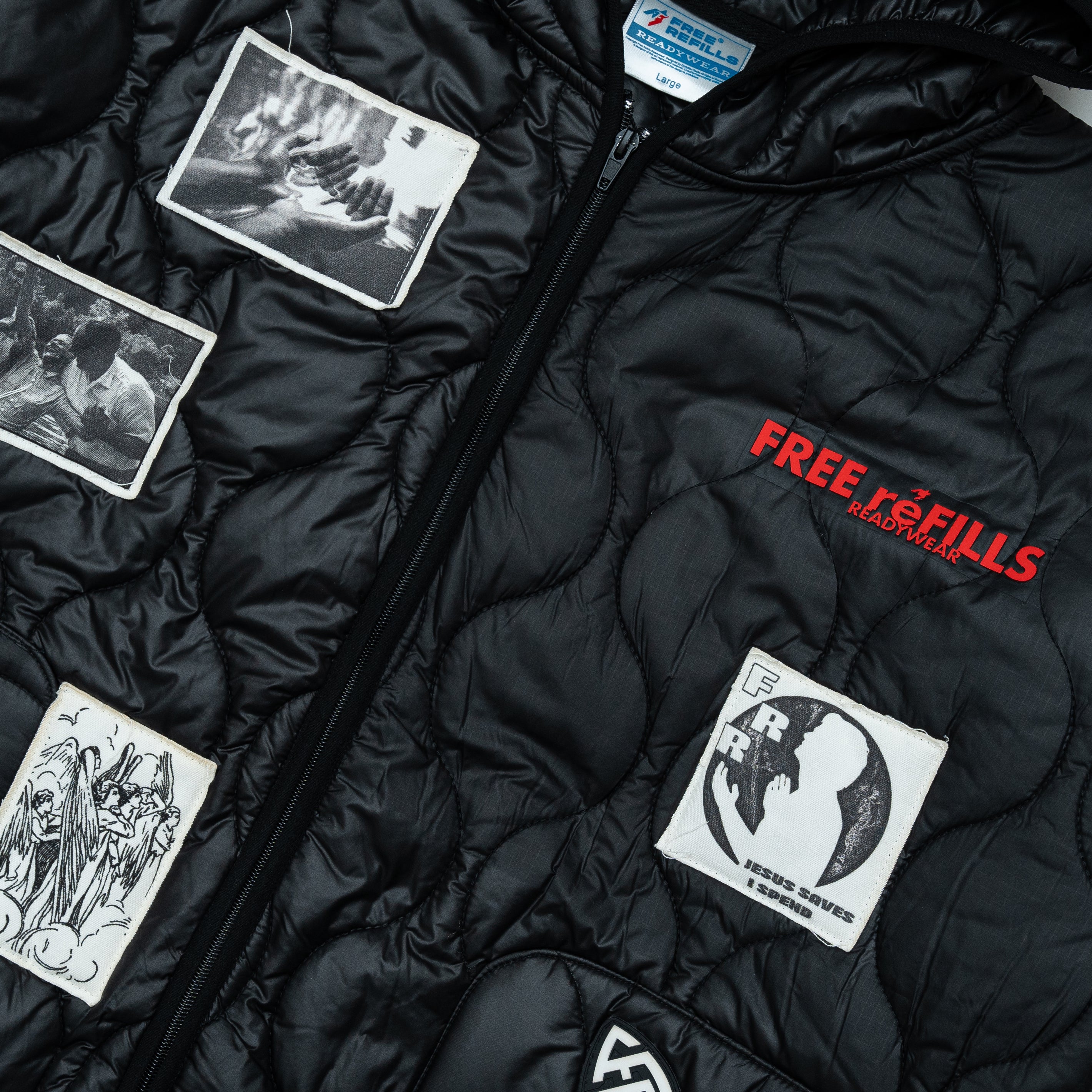 Nylon Quilted Zip-Up Jacket - Black