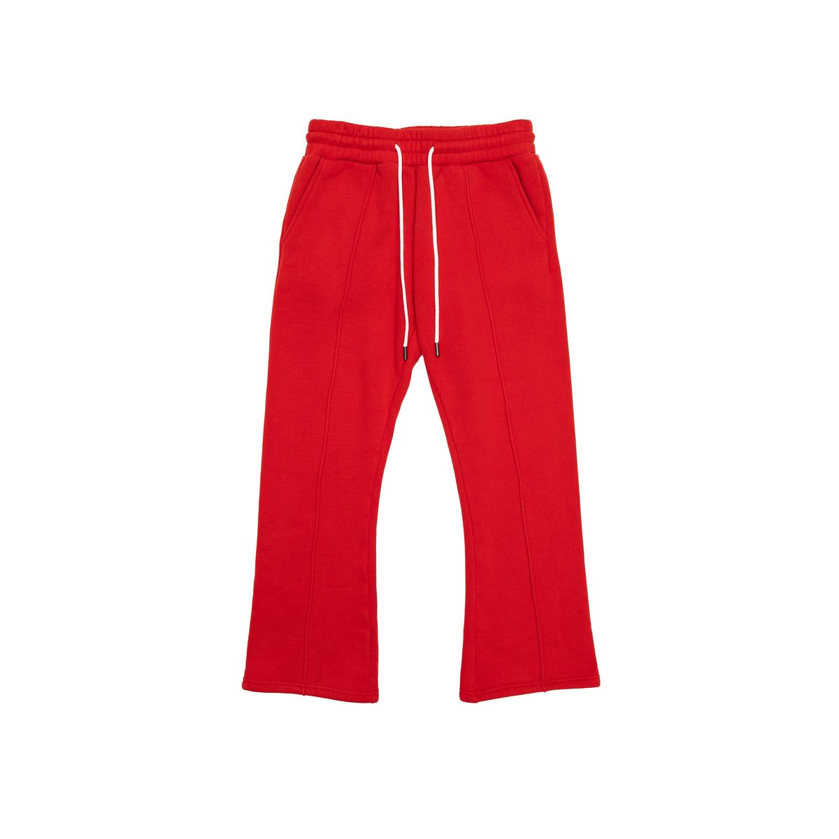 Sunday Service Flare Bottoms – Red – Front flat lay showing white drawstring and flared legs